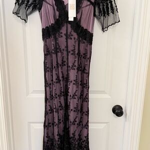 Elegant Black and Purple Lace Dress. 1920th style
